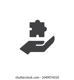 Hand and puzzle vector icon. filled flat sign for mobile concept and web design. Mobile app simple solid icon. Symbol, logo illustration. Pixel perfect vector graphics