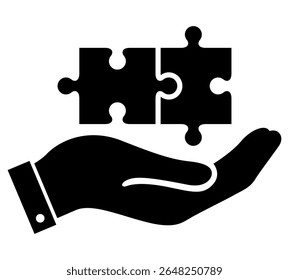 Hand with puzzle vector icon. filled flat sign for mobile concept and web design. The problem solution glyph icon. Symbol, logo illustration. Vector graphics