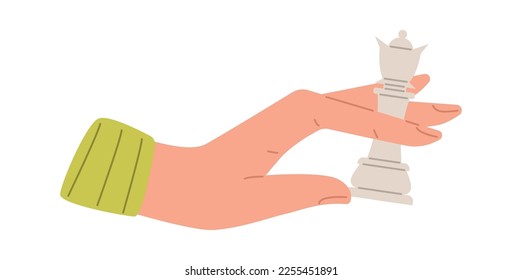 Hand with queen chess piece flat icon. Vector illustration