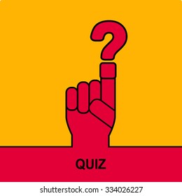 Hand with question mark. Quiz sign icon. Questions  game symbol. 