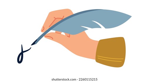 Hand with quill flat icon Writing symbol. Vector illustration