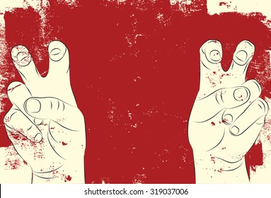 Hand QuotationsTwo Hands making quotation signs with copy space for text over a textured background. 