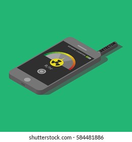 hand radiometer check the radiation pollution. Isometric vector illustration. Design element. Measurement of radiation levels.