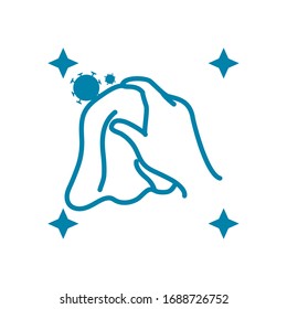 hand with a rag cleaning a covid19 virus icon over white background, line style, vector illustration