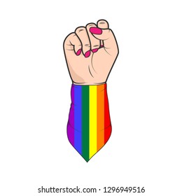 Hand with rainbow bandanna. LGBT concept. Vector.