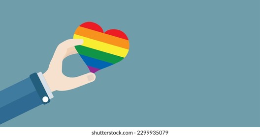 Corazón arcoiris de mano. Archivo vectorial Eps 10. 