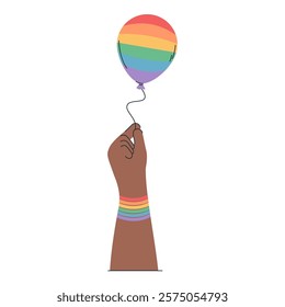 Hand and rainbow lgbt flag balloon. Celebrate pride month illustration. LGBT elements