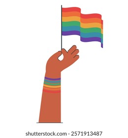 Hand and rainbow lgbt flag celebrate pride month illustration. LGBT elements pride month illustration