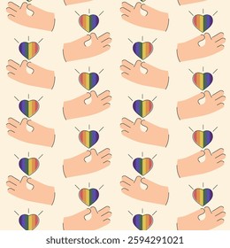 Hand and rainbow lgbt heart illustration. Celebrate pride month icon. LGBT elements pride month