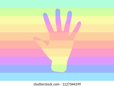 Hand in rainbow pastel color background