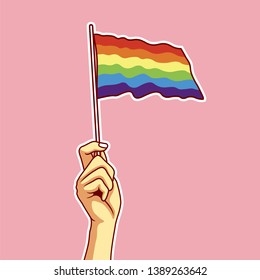 Hand Raise With Pride Flag Freedom Vector Illustration - Vector