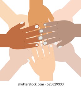 hand raised of different races together