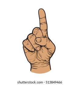 Hand with a raised finger up. Vector illustration isolated on white background.