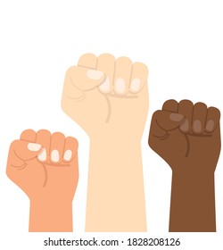 Hand Raised fists of different colors  vector 