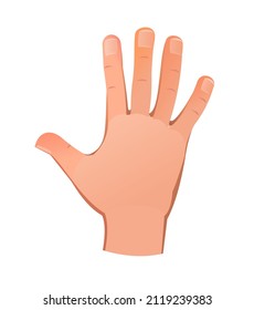 Hand raised up with five finger. Object isolated on white background. Funny cartoon style. Vector