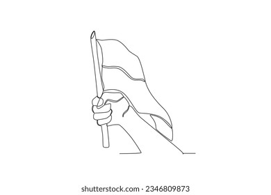 A hand raised the flag. Youth pledge one-line drawing