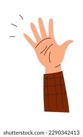 Hand raised up flat icon Showing gesture by fingers. Vector illustration