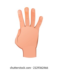 Hand hob mit vier Fingern auf. Objekt einzeln auf weißem Hintergrund. Hübscher Cartoon-Stil. Vektorgrafik.