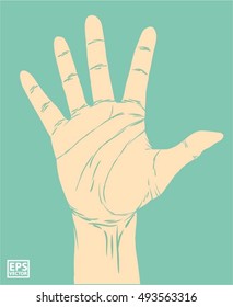 Hand raised or help symbol and illustration with flat hand drawn vector isolated