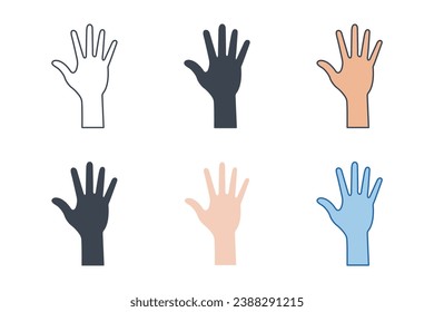 Colección de iconos Hand Raised con estilos diferentes. Icono de la mano de votación ilustración vectorial aislada en fondo blanco