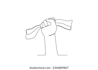 A hand raised the Indonesian flag. Youth pledge one-line drawing