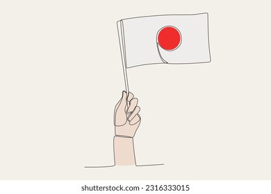 A hand raised the Japan flag. Flag one-line drawing