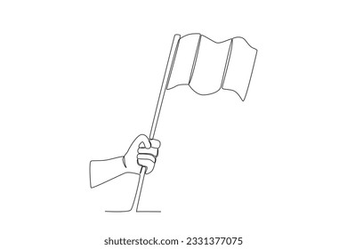 A hand raised the Mexican flag. Independencia de Mexico one-line drawing