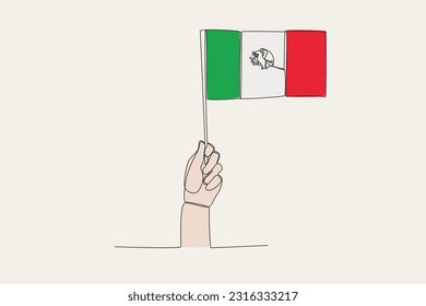 A hand raised the Mexico flag  Flag one  line drawing