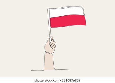 A hand raised the Poland flag. Flag one-line drawing