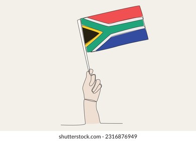 A hand raised the South African flag. Flag one-line drawing