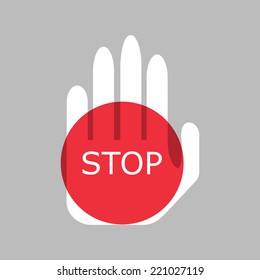 Hand raised with stop sign painted icon