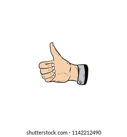 Hand raised Thumb up  doodle icon vector