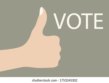 Hand with raised thumb and text: VOTE