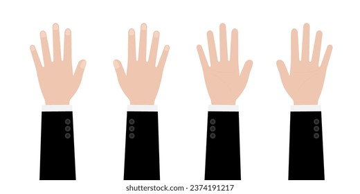 Hand Raising. Hand up. Vote Hand. Vector Illustration Isolated on White Background.