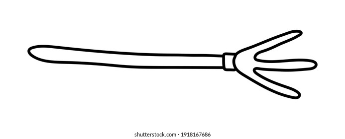 Hand rake. Garden tool isolated. Gardening equipment. Vector doodle illustration.