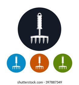 Hand Rake Icon, Four Types of Colorful Round Icons Garden Rake,  Agricultural Tool  , Garden Equipment, Vector Illustration