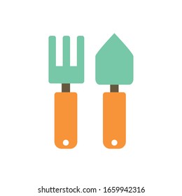 hand rake and shovel flat style icon design, Gardening garden planting nature ecology outdoors and floral theme Vector illustration