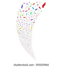 Hand random fireworks stream. Vector illustration style is flat bright multicolored iconic symbols on a white background. Object fountain done from scattered icons.