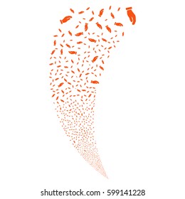 Hand random fireworks stream. Vector illustration style is flat orange iconic symbols on a white background. Object fountain created from scattered pictographs.