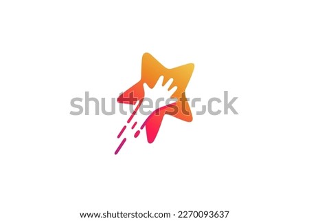 Hand reach dream logo with star shape design with fast effect in simple design style