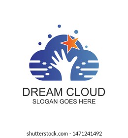 Hand Reach Star With Cloud Logo Design