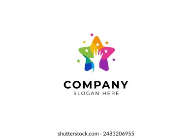 Hand reach star logo with colorful template vector design style