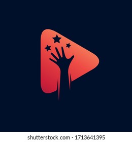 
Hand Reach Stars With Play Icon Logo