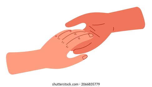 Hand reaches out to hand. Protection charity support.