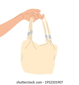 Eine Hand reicht aus, um die Tasche an ihren Besitzer zurückzugeben. Flache Vektorgrafik.