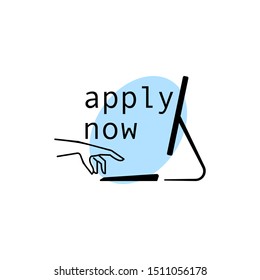 Hand reaching to apply with text: Apply Now. Concept of applying online using web.