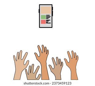 hand reaching for cell phone, concept of need or dependence on technology or social media. or it could also be the concept of getting a cellphone as a gift