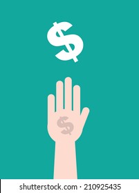 Hand reaching for dollar sign with shadow 