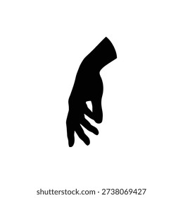 Hand Reaching Downward Silhouette Vector. Relaxed Wrist Gesture Black Silhouette. Human Hand Descending Clip Art Illustration.