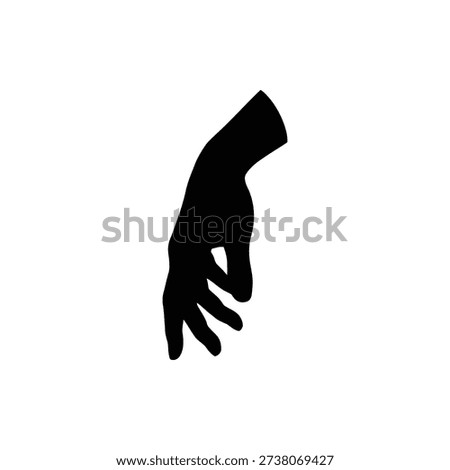 Hand Reaching Downward Silhouette Vector. Relaxed Wrist Gesture Black Silhouette. Human Hand Descending Clip Art Illustration.